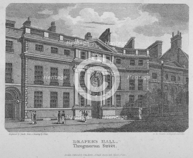 Drapers' Hall, Throgmorton Street, City of London, 1812. Artist: Robert Sands