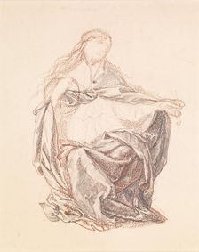 Drapery Study of a Seated Woman, 1865. Creator: Sir Edward Coley Burne-Jones