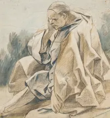 Drapery Study of a Seated Man Wearing a Cap (recto); Study of a Hand in..., between c1655 and c1665. Creator: Jacob Jordaens