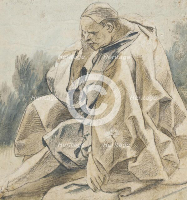 Drapery Study of a Seated Man Wearing a Cap (recto); Study of a Hand in..., between c1655 and c1665. Creator: Jacob Jordaens.