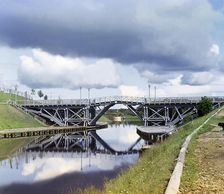 Drawbridge on the Vytegra River [Russian Empire], 1909. Creator: Sergey Mikhaylovich Prokudin-Gorsky
