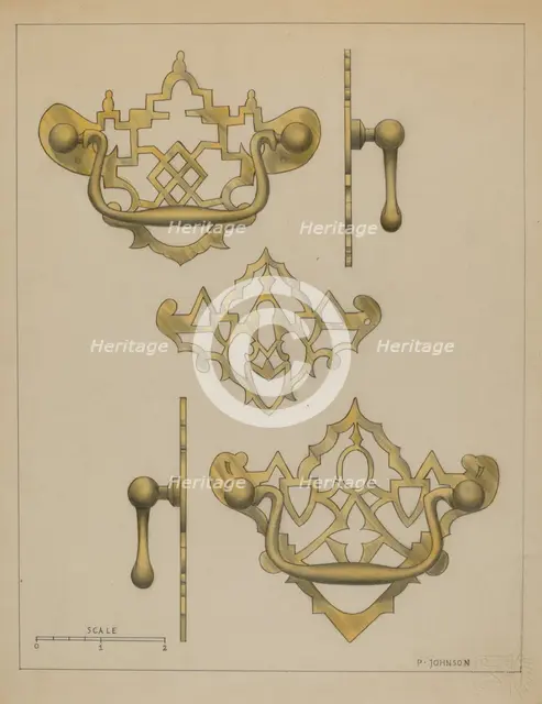 Drawer Pulls and Key Plate, c. 1936. Creator: Philip Johnson.