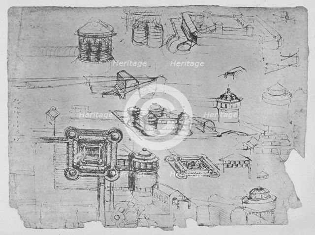 'Drawings of a Square Castle', c1480 (1945). Artist: Leonardo da Vinci.