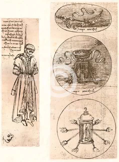 Drawings of Bernardo di Bandino Baroncelli hanged, and emblems, c1472-c1519 (1883).  Artist: Leonardo da Vinci.