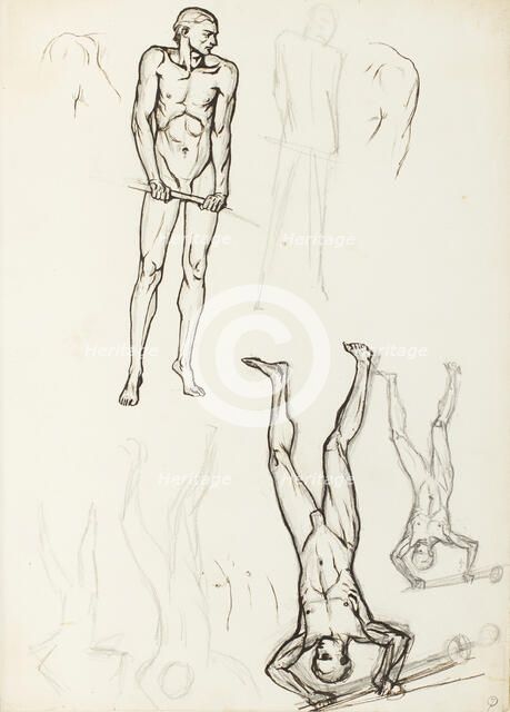 Drawings of standing male figures, for the Albert Hall frieze, by 1871. Creator: Henry Hugh Armstead.