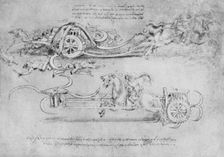 Drawings of Two Types of Chariot Armed with Scythes c1480 (1945). Artist: Leonardo da Vinci