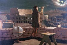 Drawing that shows Copernicus watching the stars in Rome, Nicholas Copernicus (1473-1543), Polish…