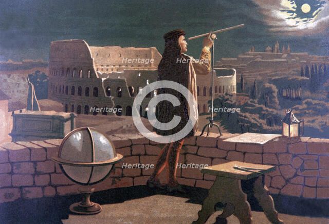 Drawing that shows Copernicus watching the stars in Rome, Nicholas Copernicus (1473-1543), Polish…