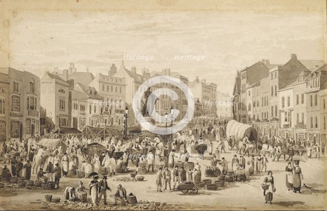 Drawing - The Bull Ring & Nelson Statue, Birmingham, 1845. Creator: David Cox the Elder.