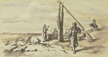 Drawing water from a well in landscape, late 19th century. Creator: Wilhelm Amandus Beer