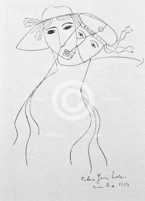 Drawing by Federico Garcia Lorca (1899-1936) held in Buenos Aires to illustrate one of his own po…