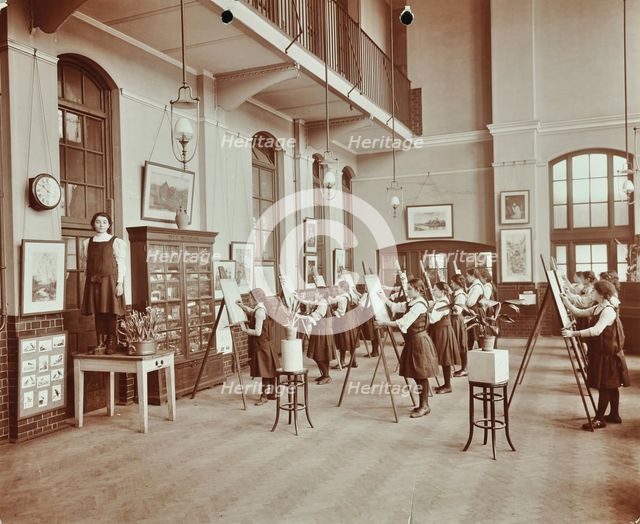 Drawing class, Myrdle Street Girls School, Stepney, London, 1908. Artist: Unknown.