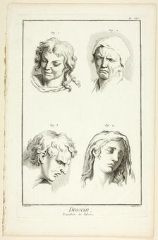 Drawing: Expressions of Emotion (Laughter, Weeping, Compassion, Sadness), from Encyclop..., 1762/77. Creator: A. J. Defehrt