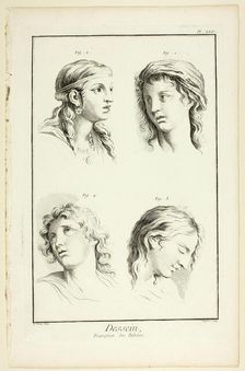 Drawing: Expressions of Emotion (Wonder, Love, Veneration, Rapture), from Encyclopédie, 1762/77. Creator: A. J. Defehrt
