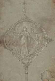 Drawing for a Standard with Christ in Glory Flanked by Putti, 16th century. Creator: Anon