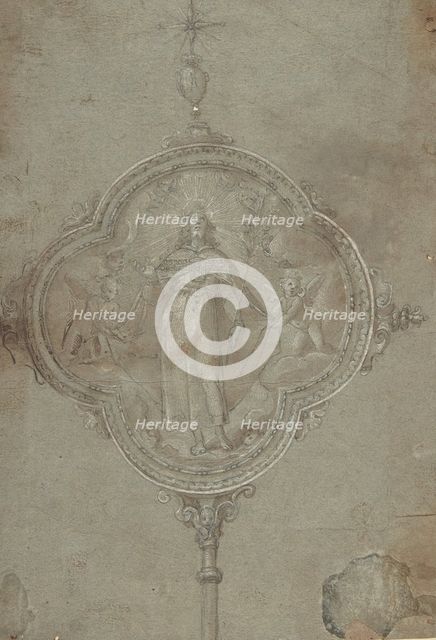 Drawing for a Standard with Christ in Glory Flanked by Putti, 16th century. Creator: Anon.