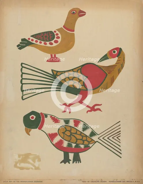 Drawing for Plate 10: From the Portfolio "Folk Art of Rural Pennsylvania", c. 1939. Creator: Unknown.