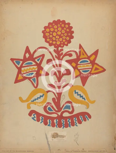 Drawing for Plate 11: From the Portfolio "Folk Art of Rural Pennsylvania", c. 1939. Creator: Unknown.