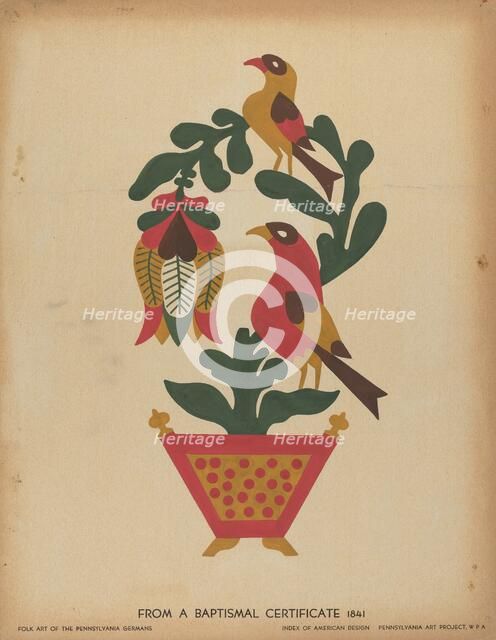 Drawing for Plate 12: From the Portfolio "Folk Art of Rural Pennsylvania", c. 1939. Creator: Unknown.