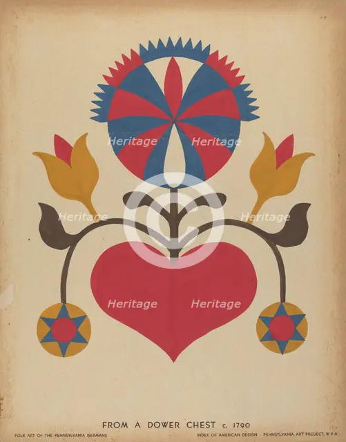 Drawing for Plate 13: From the Portfolio "Folk Art of Rural Pennsylvania", c. 1939. Creator: Unknown.