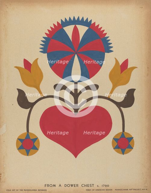 Drawing for Plate 13: From the Portfolio "Folk Art of Rural Pennsylvania", c. 1939. Creator: Unknown.