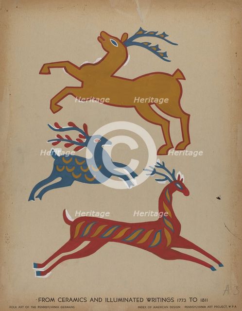 Drawing for Plate 3: From Portfolio "Folk Art of Rural Pennsylvania", c. 1939. Creator: Unknown.