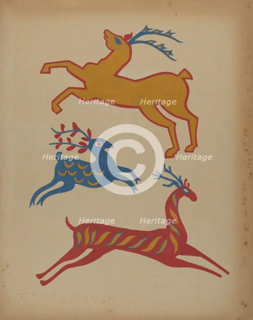 Drawing for Plate 3: From Portfolio "Folk Art of Rural Pennsylvania", c. 1939. Creator: Unknown.