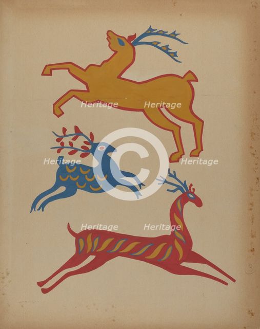 Drawing for Plate 3: From Portfolio "Folk Art of Rural Pennsylvania", c. 1939. Creator: Unknown.