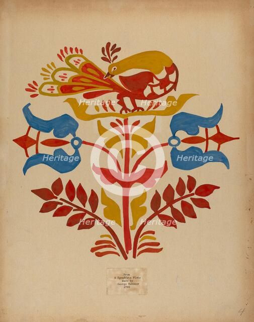 Drawing for Plate 4: From Portfolio "Folk Art of Rural Pennsylvania", c. 1939. Creator: Unknown.