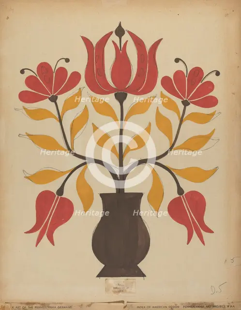 Drawing for Plate 5: From Portfolio "Folk Art of Rural Pennsylvania", c. 1939. Creator: Unknown.