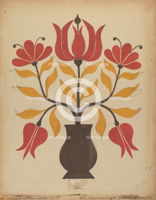 Drawing for Plate 5: From Portfolio "Folk Art of Rural Pennsylvania", c. 1939. Creator: Unknown.