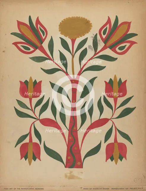 Drawing for Plate 7: From Portfolio "Folk Art of Rural Pennsylvania", c. 1939. Creator: Unknown.