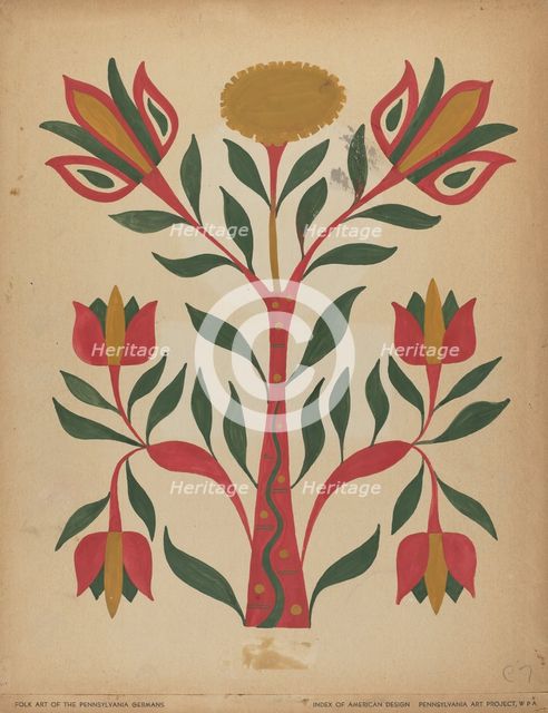 Drawing for Plate 7: From Portfolio "Folk Art of Rural Pennsylvania", c. 1939. Creator: Unknown.