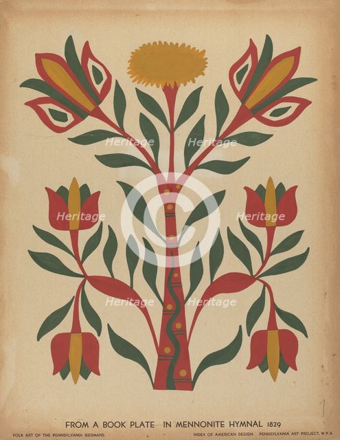 Drawing for Plate 7: From Portfolio "Folk Art of Rural Pennsylvania", c. 1939. Creator: Unknown.
