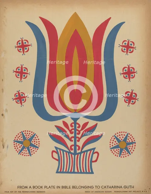 Drawing for Plate 9: From the Portfolio "Folk Art of Rural Pennsylvania", c. 1939. Creator: Unknown.