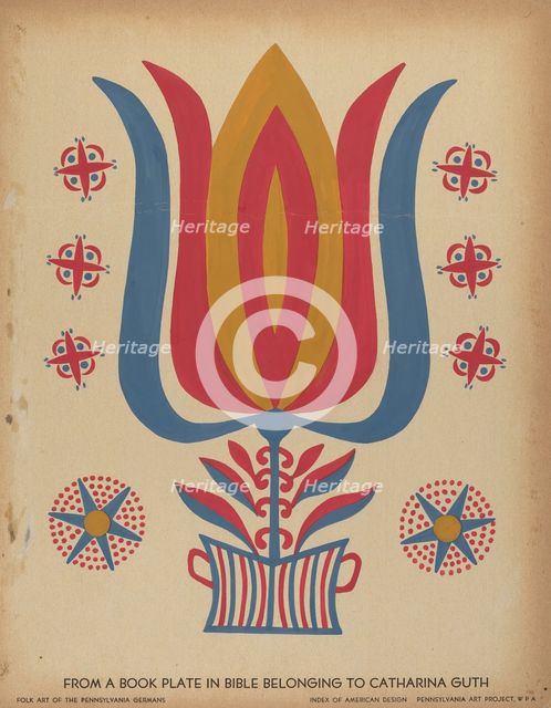 Drawing for Plate 9: From the Portfolio "Folk Art of Rural Pennsylvania", c. 1939. Creator: Unknown.