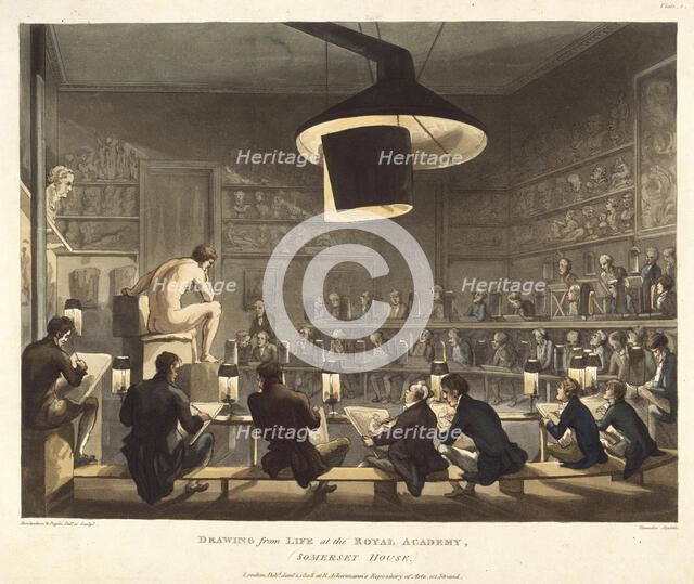 Drawing from Life at the Royal Academy, Somerset House, 1 January, 1808. Creators: Thomas Rowlandson, Augustus Charles Pugin.