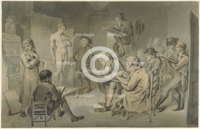 Drawing lessons at an academy, 1774-1833. Creator: Jacob Smies.