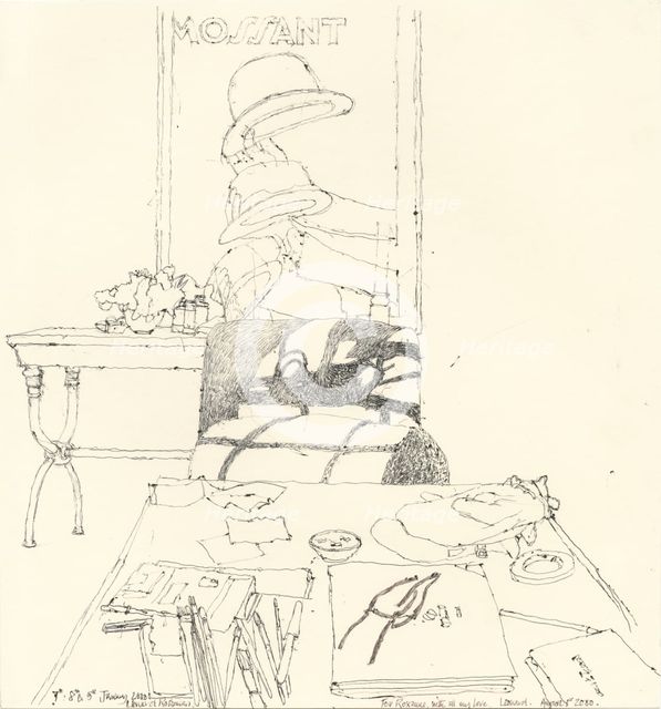 Drawing Materials on table insc. 'To Roxanne', 2000. Creator: Leonard Rosoman.