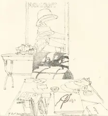 Drawing Materials on table insc. To Roxanne 2000. Creator: Leonard Rosoman
