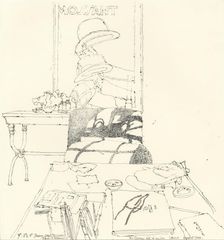 Drawing Materials on table insc. To Roxanne 2000. Creator: Leonard Rosoman