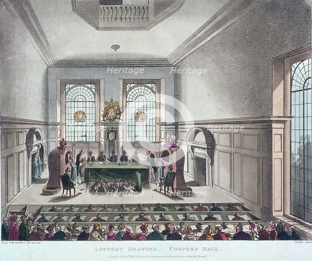 Drawing of the State Lottery, Coopers' Hall, London, 1809. Artist: Joseph Constantine Stadler