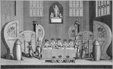 Drawing of the state lottery in the Guildhall, City of London, 1773. Artist: Anon