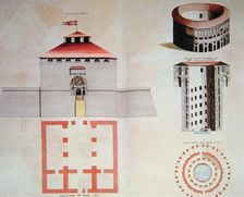 Drawing of the tower and the moat of the citadel of Turin, 1664