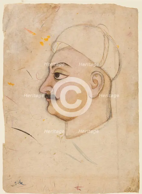 Drawing of a mans head with an unusual turban, c. 1780. Creator: Unknown.