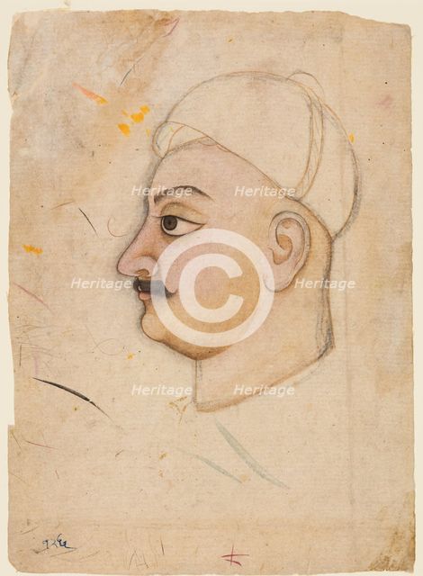 Drawing of a mans head with an unusual turban, c. 1780. Creator: Unknown.