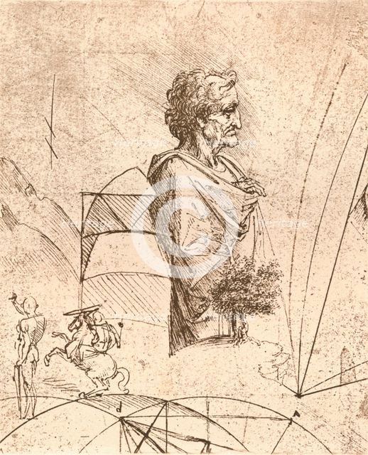 Drawing of a bust and minor sketches, c1472-c1519 (1883). Artist: Leonardo da Vinci.