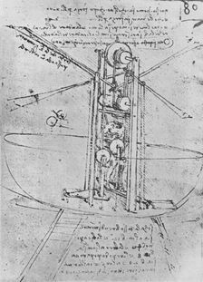 Drawing of a Flying Machine with a Man Operating It c1480 (1945). Artist: Leonardo da Vinci