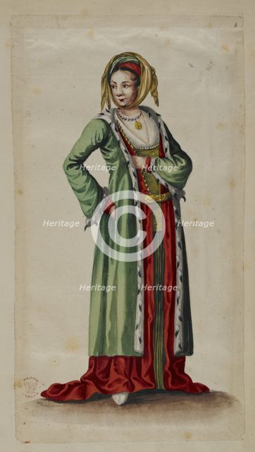 Drawing of a woman in costume of Transylvania, 17th century. Creator: Unknown.