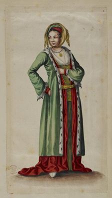 Drawing of a woman in costume of Transylvania, 17th century. Creator: Unknown